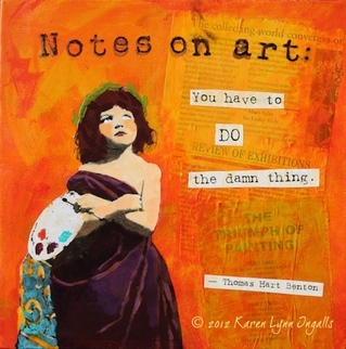 Notes on Art, mixed media painting with collage, by Karen Lynn Ingalls
